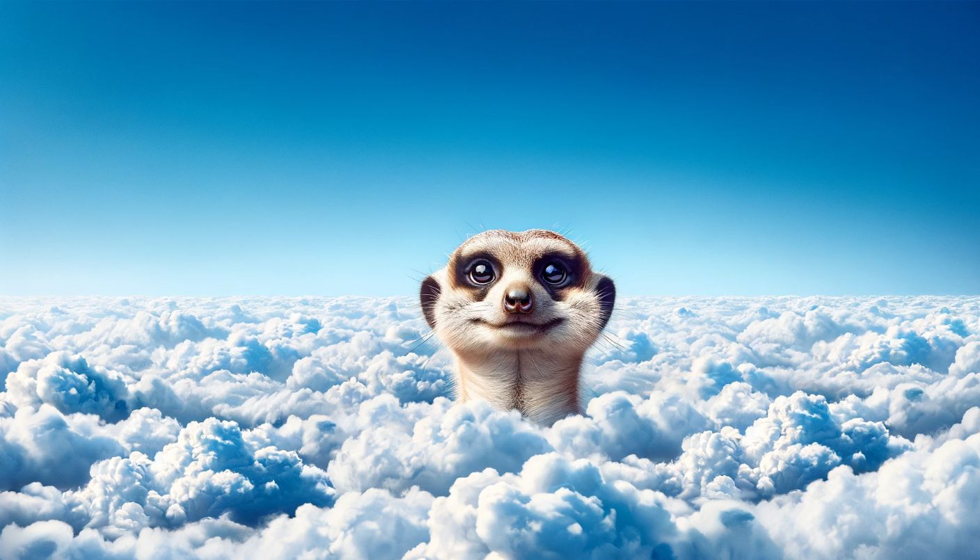 Erdmännchen blickt über die Wolken — Sinnbild für Klarheit über dem Daten-Rauschen, Digitalberatung The Seventy 2 Digital, Reutlingen · Tübingen · Stuttgart